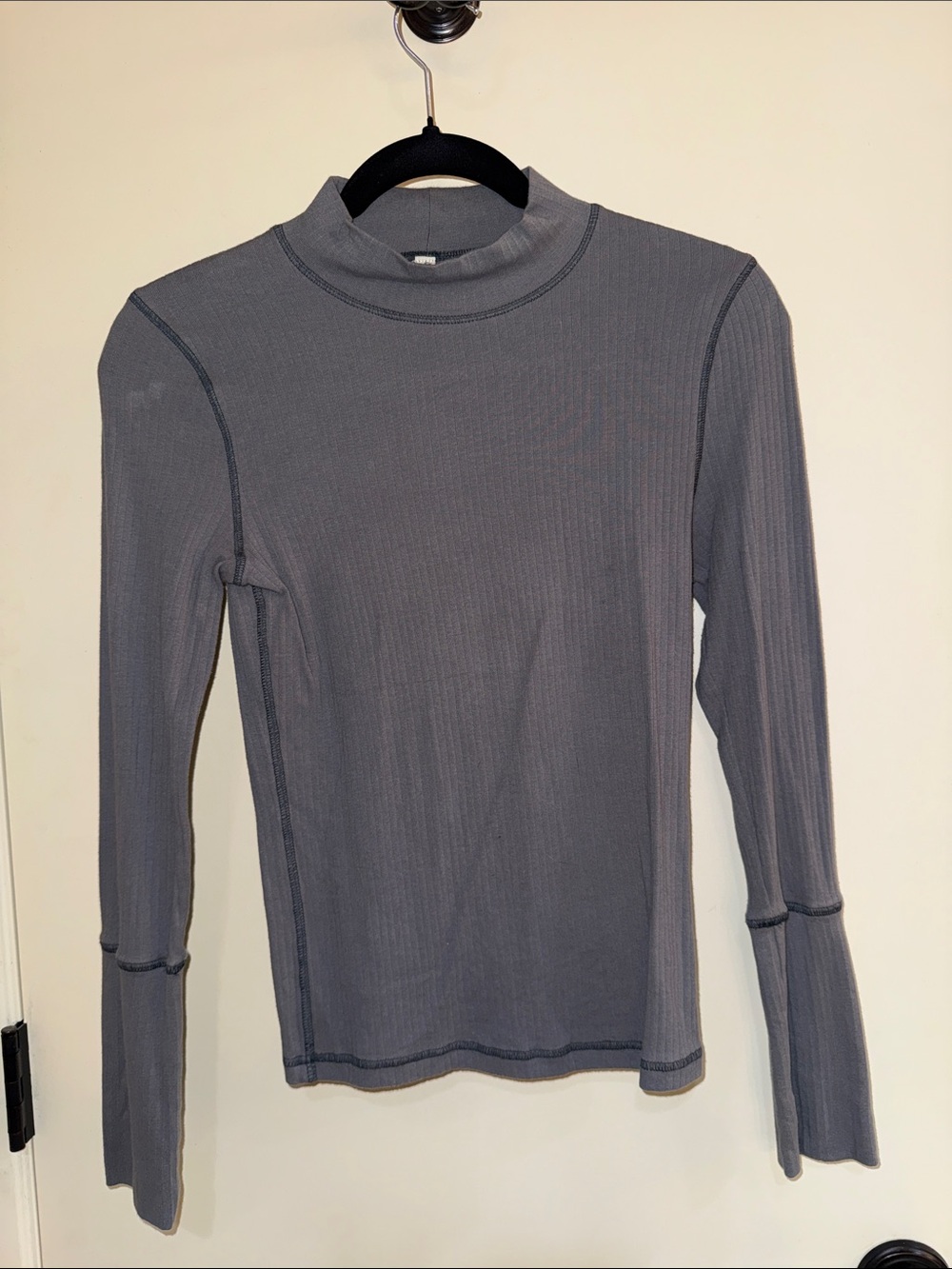 Free People Ribbed Mock Neck Long Sleeve Top - Gray